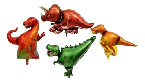 Set De 4 Globos Metalizados Dinosaurios Gigantes Decorativo
