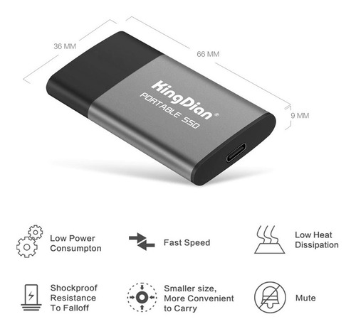 Mini Hd Ssd Externo Portatil 500gb Usb 3.0 Kingdian Na Caixa Cor Cinza