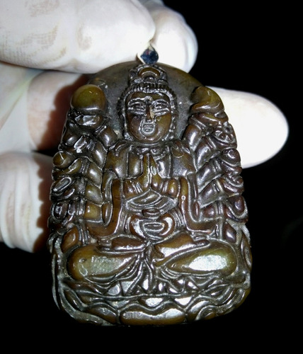 Colgante Jade Tallado En Kwan Yin Con Agarre De Plata 925