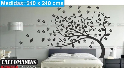 Vinilo Decorativo Arbol Flores Volando Hojas N