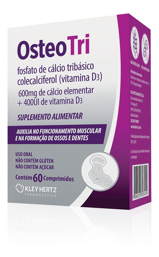 Osteotri 600mg Cálcio Elementar + 400ui Vit D3 60 Cpr Hertz