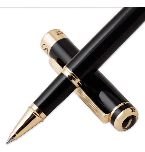 Boligrafo De Lujo Rollerball Scriveiner Oro 24k Laca Negra