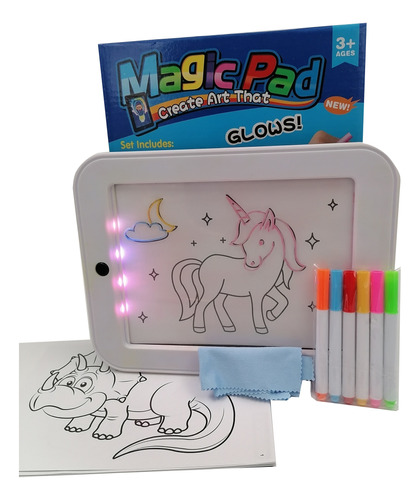 Tableta Magicpad Luz Led 6 Marcadores Neón Hojas Dibujo