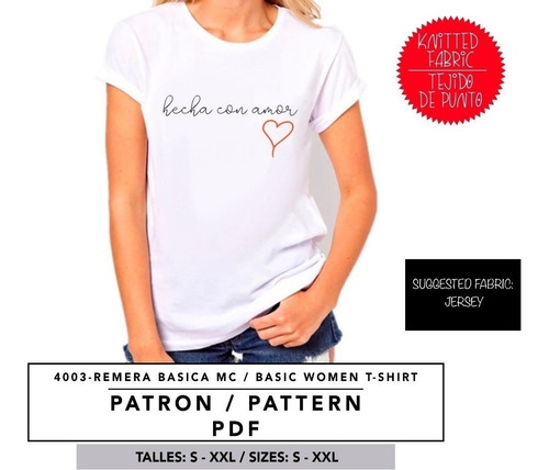 Molde De Costura, Patron Remera Manga Corta Dama, Imprimible