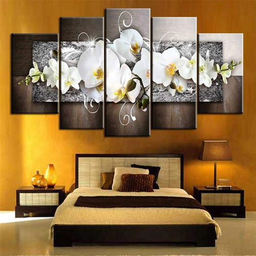 Pintura Sobre Lienzo W Wall Art, 5 Piezas, Flor De Mangn [u]