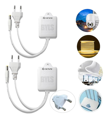Kit 2 Fonte De Alimentação 12v 2a Bivolt Adaptador Indicado Para Fita Led Equipamentos Cftv (câmeras De Segurança, Dvr), Modem Tv A Cabo Net Sky Vivo Modem Fibra Roteador Radio Decoders Balança