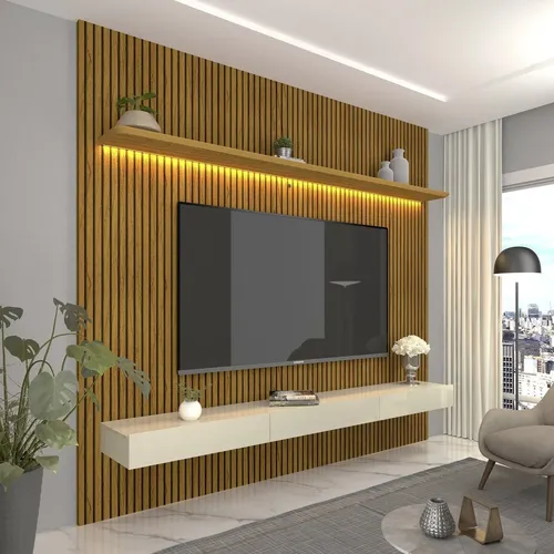 Painel para TV até 90 polegadas Impressão Ripada LED com Gaveta 220cm
