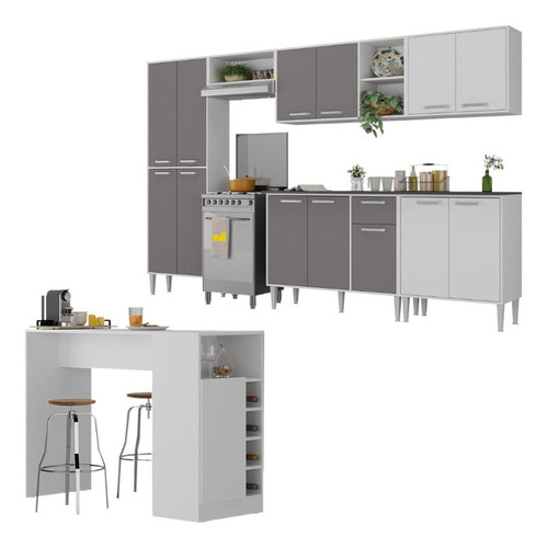 Armário Modulado/bancada Americana Xangai Multimóveis Mp2206 Cor Branco/lacca Fumê