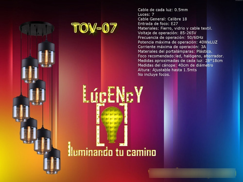 Lámpara Ngr Lighting Con Cristal Ámbar, Mod. Tov-07
