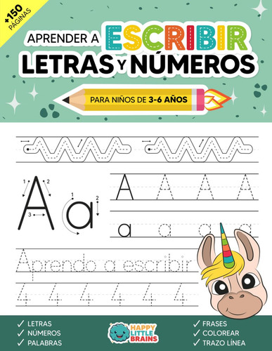 Aprender A Escribir Letras Y Números Para Niños De 3 A 6 Años, De Brains, Happy Little. Editorial Independently Published, Tapa Pasta Blanda, Edición 1 En Español, 2023
