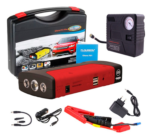 Arrancador De Auto Kit Compresor Usb Luz Baliza Linterna Ofe