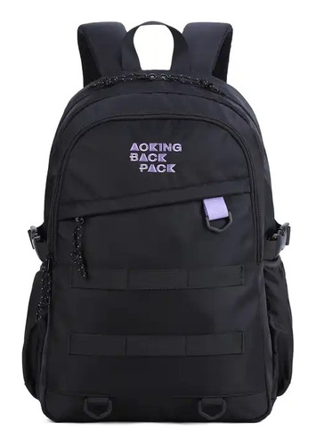 Mochila Estudiantes Aoking Bn2032 Color Negro Diseño de la tela Liso