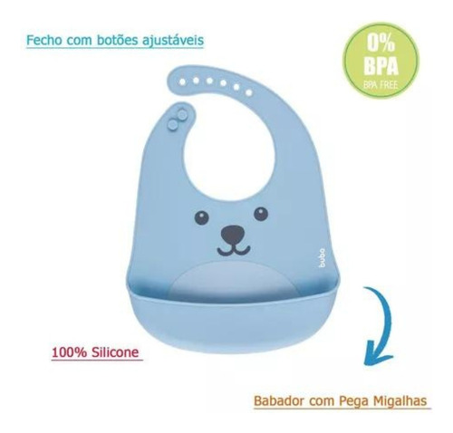 Babador De Silicone Gumy Com Porta Migalhas Azul Buba 12092
