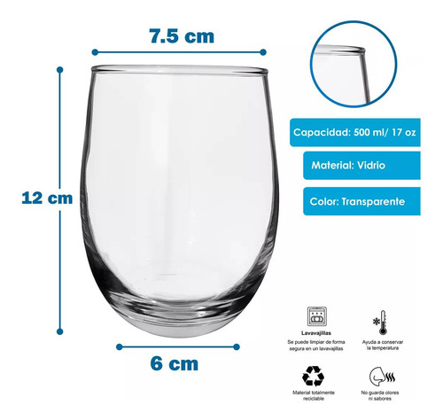 24 Vasos Napa Stemless 500ml 17oz