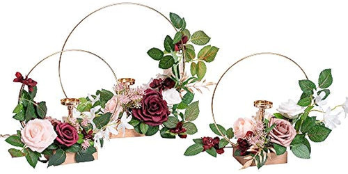 Ling's Moment Portavelas Hoop Wreath Floral Centerpieces For