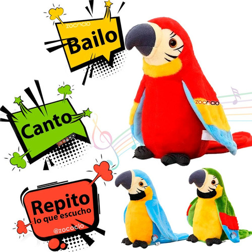 Loro Bailarín Peluche Parlanchín Repite Canta Baila Alumbra