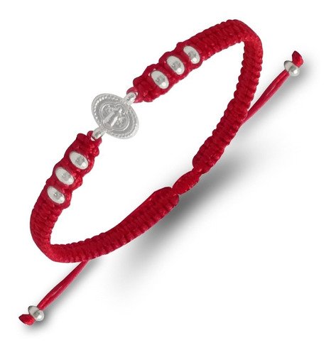 Pulsera Synata San Benito Plata De Ley 925 Hilo Rojo