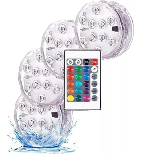 Pack X4 Luces Para Piscina Sumergibles 16 Colores + Control