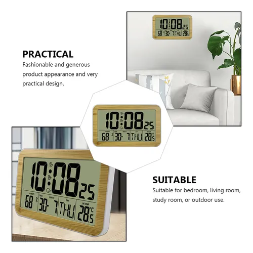 Reloj Despertador De Pared Digital Con Madera Granulada, Mut