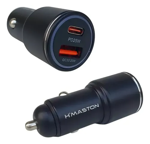 Carregador Veicular Turbo H'Maston L09 45W USB Tipo-C Preto 2 Portas