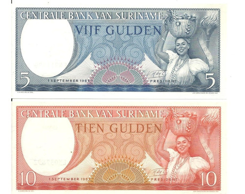 Surinam: 2  Hermosos Billetes Año 1963   ¡sin Circular!