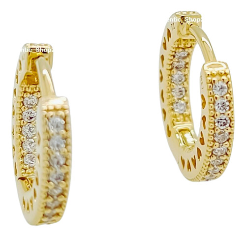 Pendientes De Aro Corazón En Pavé Baño Oro 14k +kit Regalo!