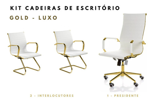 Kit Cadeiras Eames - Dourada Escritório Cor Dourado Material do estofamento Couro sintético