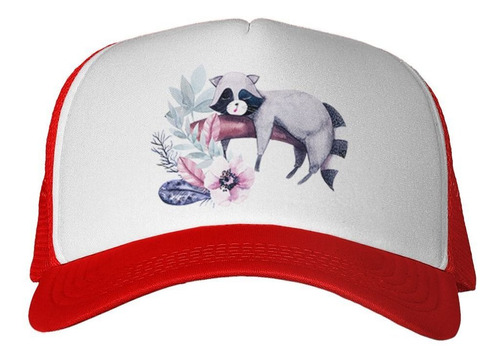 Gorra Mapache Acuarela Raccoon Flores Diseño M1