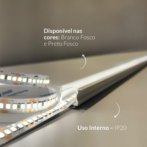 Perfil Led Barra Risque Inside 24x15mm 2 Metros Embutir Branco Em Aluminio Cod:338255608 Deluxe By Avant