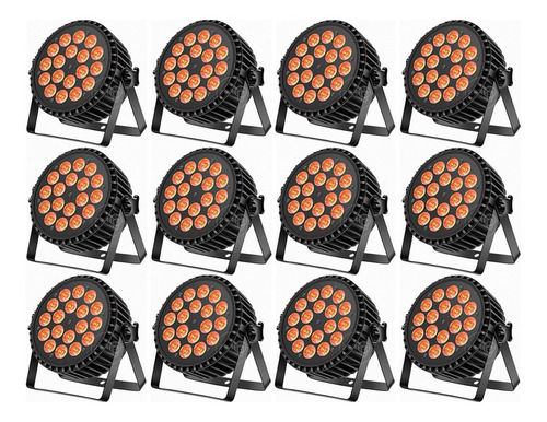 Kit 12 Refletor Par Led Slim 18x15w Rgbwa 5n1 Dj Festas