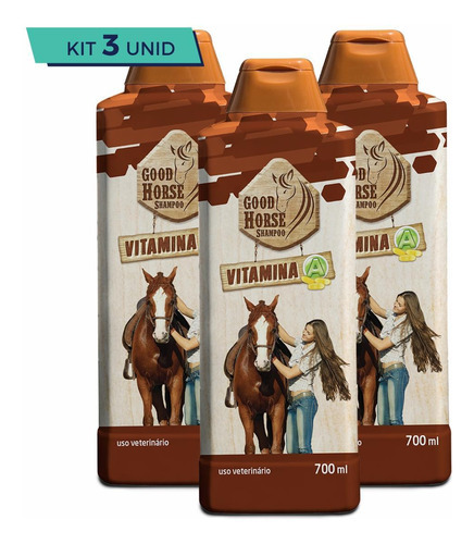 Kit Com 3 Shampoo Procanine Good Horse Com Vitamina A 700 Ml