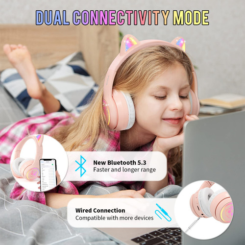 Auriculares Inalámbricos Para Niños Con Micrófono Y Orejas D