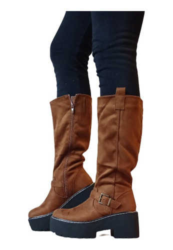 Bota Para Dama Con Plataforma Estilo Bucanera Con Hebilla