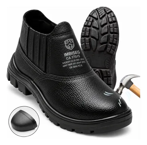 Bota Botina Seguranca Trabalho Couro Resistente Epi Bico Pvc