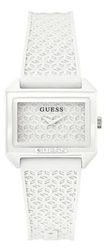 Reloj Guess Mod Heavy Metal Dama W1117l1 Plata Correa Blanco Bisel Blanco Fondo Blanco