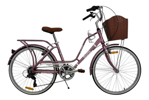 Bicicleta urbana Monk Loving R24 6v frenos v-brakes color rosa con pie de apoyo