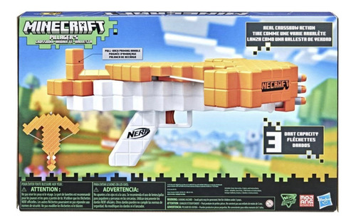 Nerf Minecraft Pillager's Ballesta De Lanzamiento, Acción De Ballesta Real, Incluye 3 Dardos Oficiales Nerf Elite