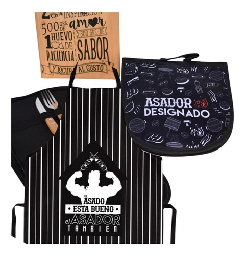 Set De Asado Cubiertos + Delantal +estuche Box Personalizada