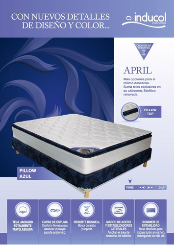 Imagen 5 de 6 de Conjunto Somier 2p Inducol April 140x190 Pillow Top