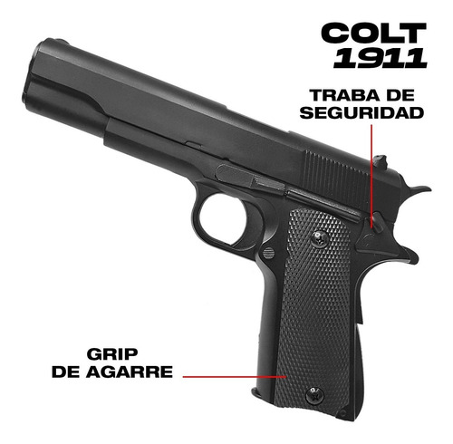 Imagen 5 de 10 de Pistola Airsoft Colt 1911 Black 6 Mm Replica Resorte Metal