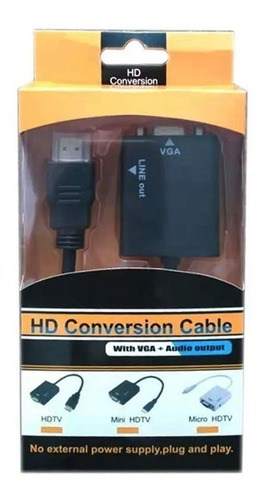 Cable Adaptador Conversor De Hdmi A Vga Con Salida De Audio