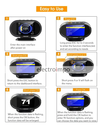 Scanner Medidor Digital Konnwei Kw206 Hud Obd2 Display