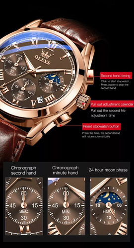 Reloj Hombre Olevs Analógico Cuarzo Correa Cuero Mod. Lux
