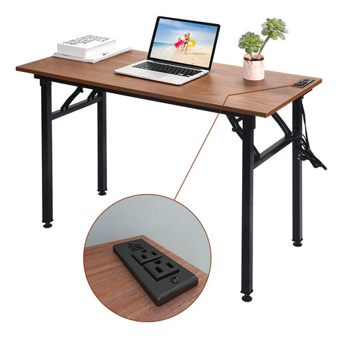 Frylr - Escritorio Pequeño Plegable Con Puertos Usb Y Enchuf