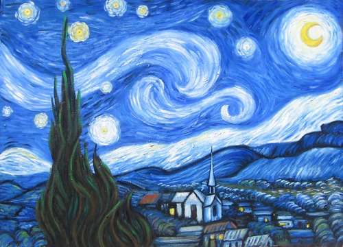 Noche Estrellada Copia Van Gogh Oleo Enmarcado Firma Filippo