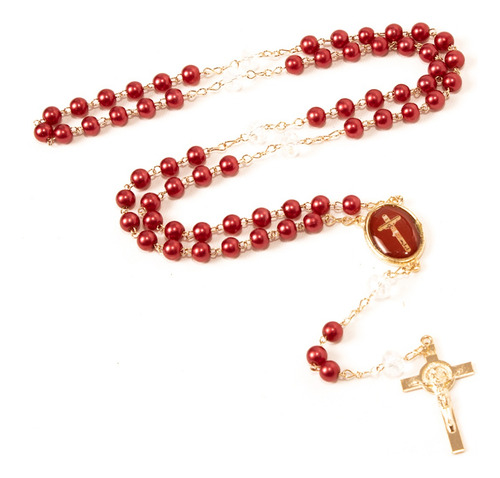 Rosario Precisosa Sangre De Cristo Perla Cristal Recuerdo Color Rojo