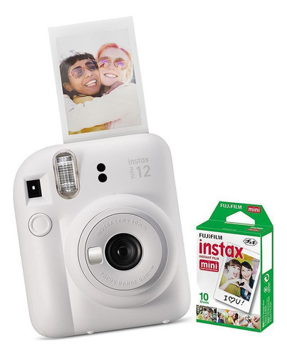 Kit Câmera Instax Mini 12 Com Pack 10 Fotos E Bolsa Branco Cor Cinza