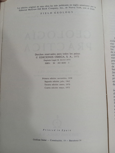Geología Práctica: Frederic Lahee - Editorial Omega (Usado)