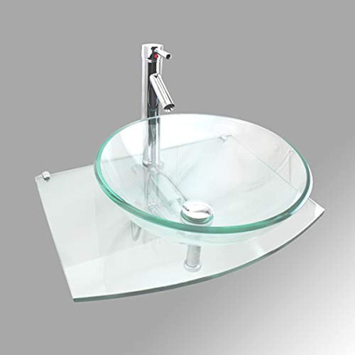 Conjunto De Lavabo De Vidrio Templado Halo Clear Completo Co