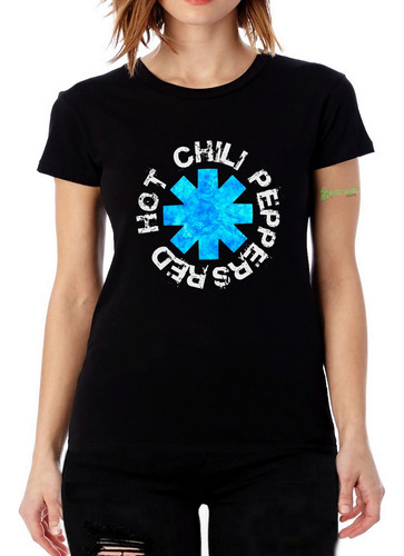 Camiseta Red Hot Chili Peppers Azul Babylook Show Brasil 